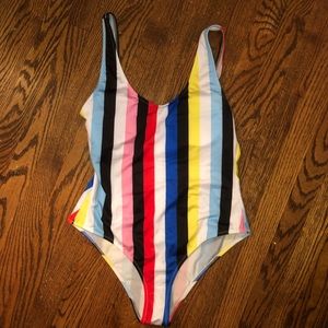 Stripped one piece bathing suit